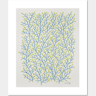 Berry Branches - Lime Blue Posters and Art